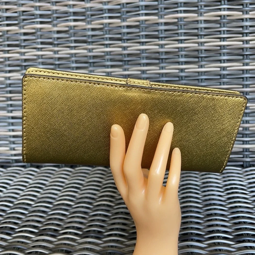 Michael Kors Medium Flat Slim Bifold Wallet Old Gold Leather